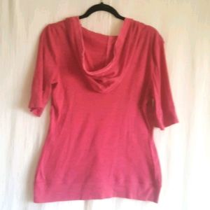 Pink short sleeve cotton top with hood